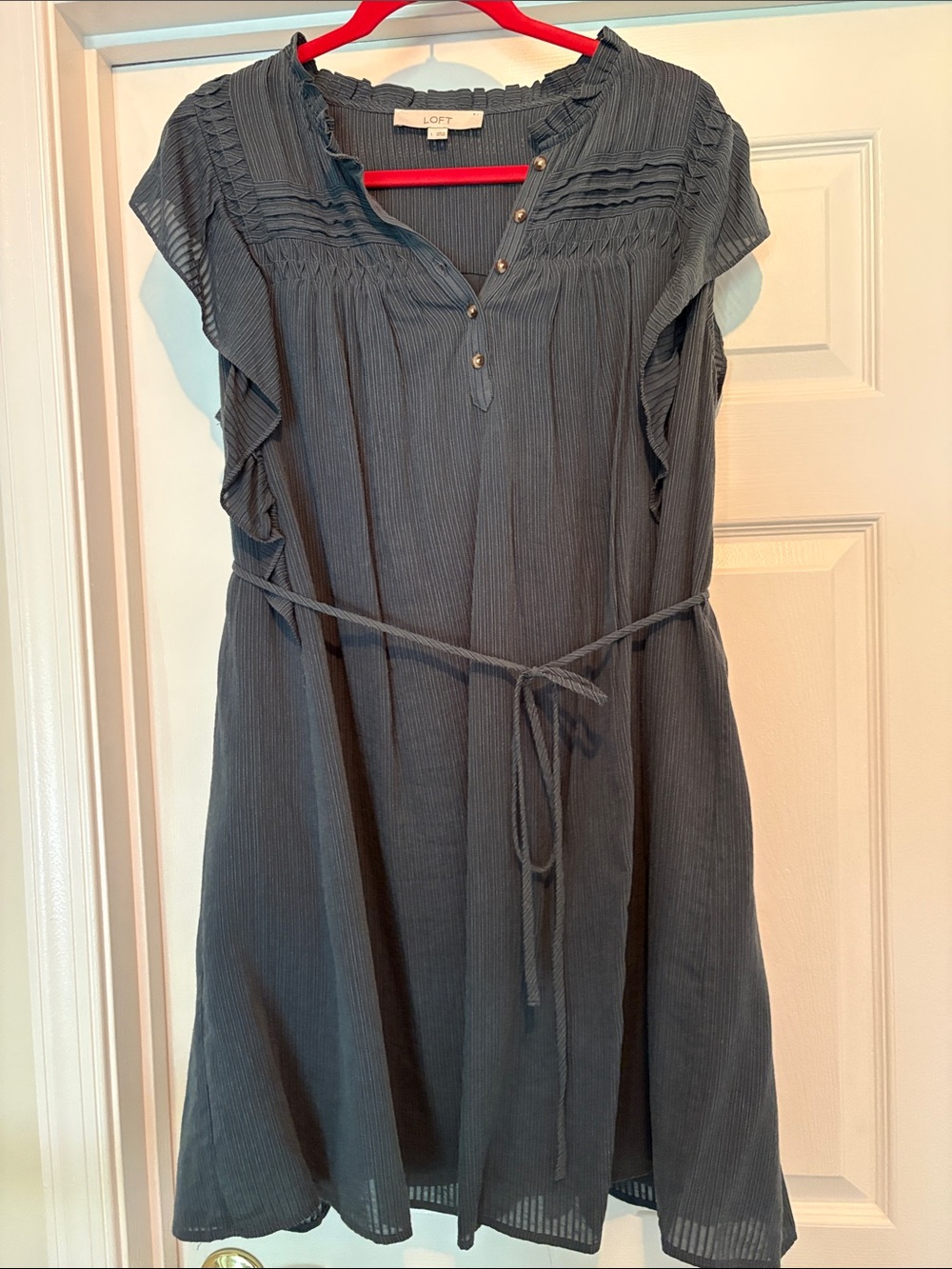 LOFT Slate Blue Ruffle-Sleeve Belted Tunic